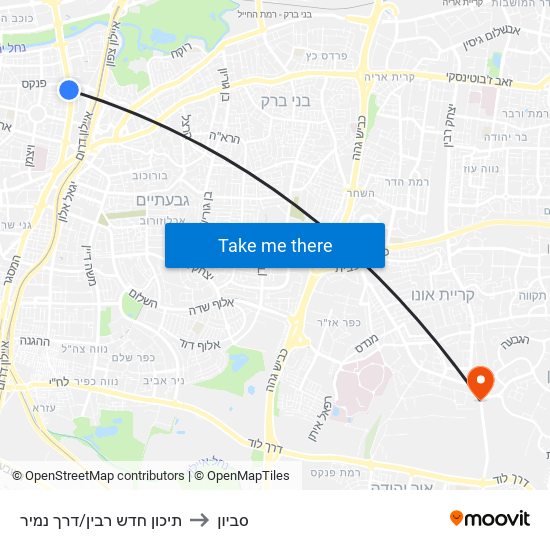 תיכון חדש רבין/דרך נמיר to סביון map