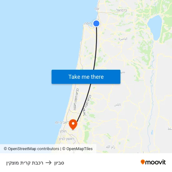 רכבת קרית מוצקין to סביון map