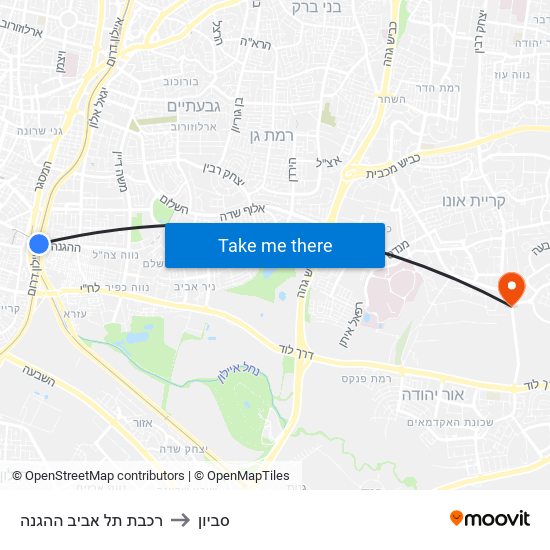 רכבת תל אביב ההגנה to סביון map