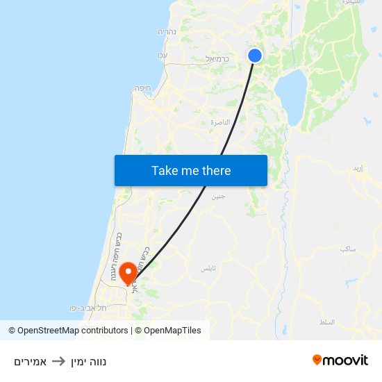 אמירים to נווה ימין map