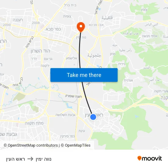 ראש העין to נווה ימין map
