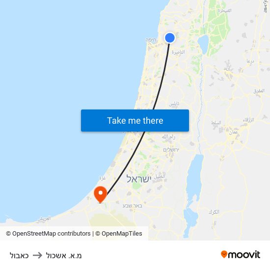 כאבול to מ.א. אשכול map