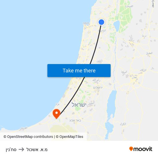 סח'נין to מ.א. אשכול map