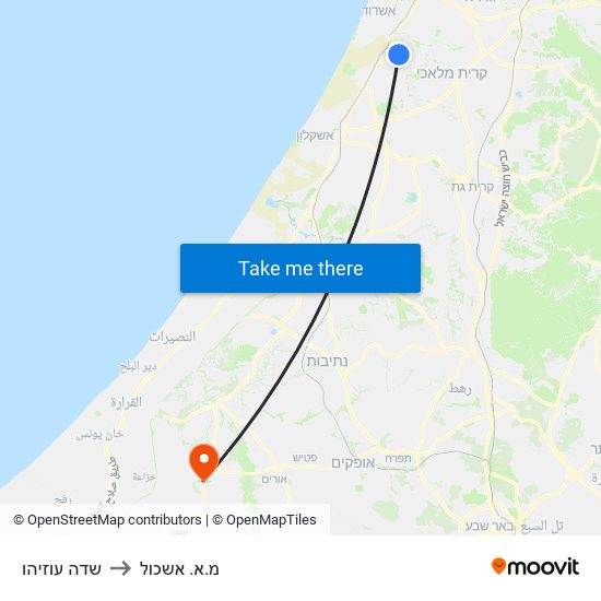 שדה עוזיהו to מ.א. אשכול map