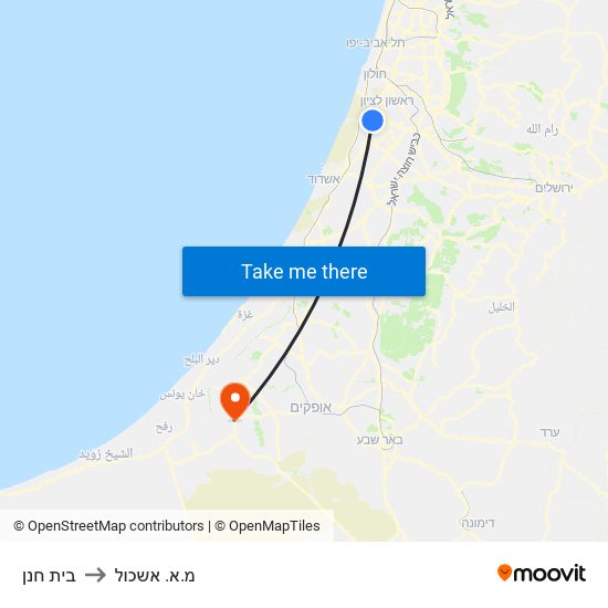 בית חנן to מ.א. אשכול map