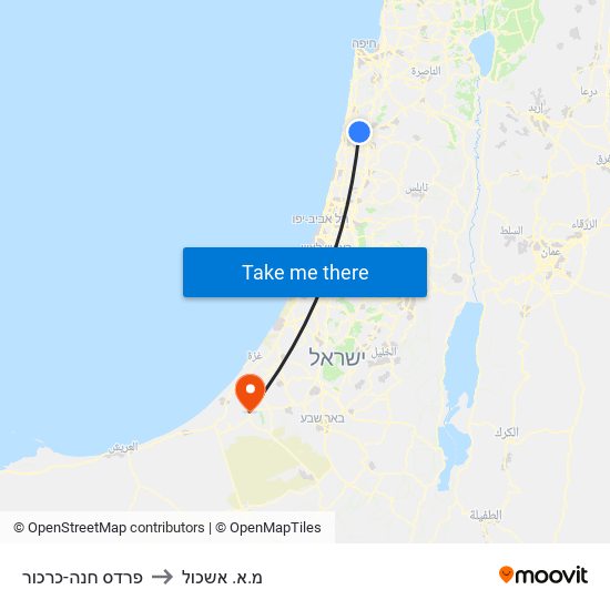 פרדס חנה-כרכור to מ.א. אשכול map