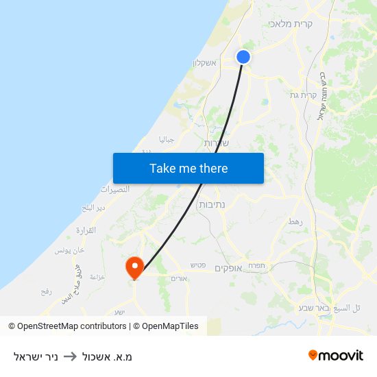 ניר ישראל to מ.א. אשכול map