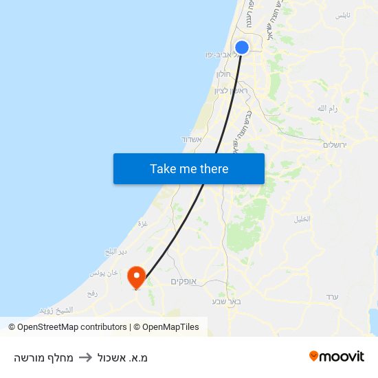 מחלף מורשה to מ.א. אשכול map