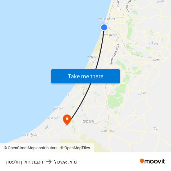 רכבת חולון וולפסון to מ.א. אשכול map