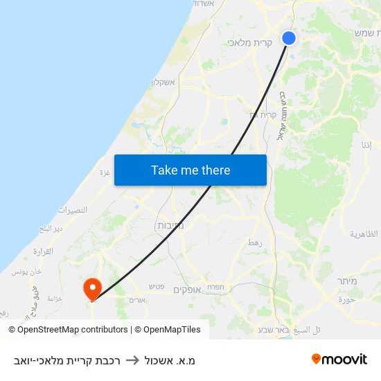 רכבת קריית מלאכי-יואב to מ.א. אשכול map