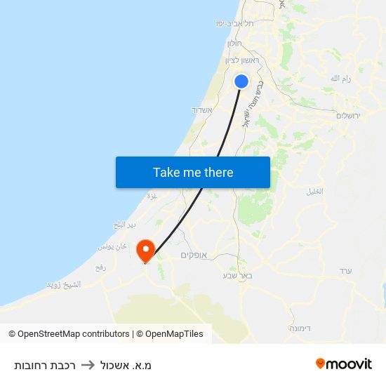 רכבת רחובות to מ.א. אשכול map