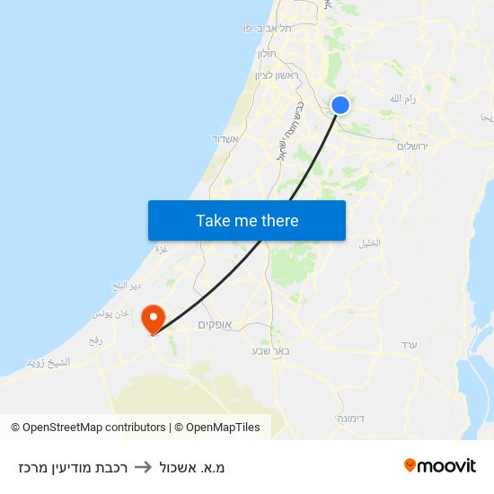 רכבת מודיעין מרכז to מ.א. אשכול map