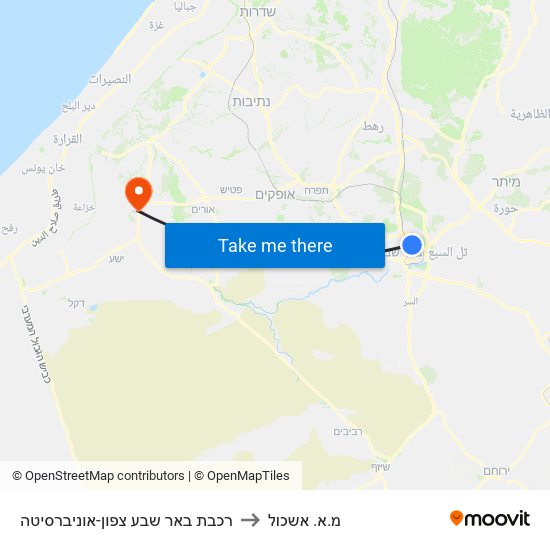 רכבת באר שבע צפון-אוניברסיטה to מ.א. אשכול map