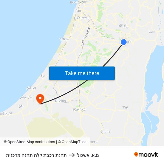 תחנת רכבת קלה תחנה מרכזית to מ.א. אשכול map