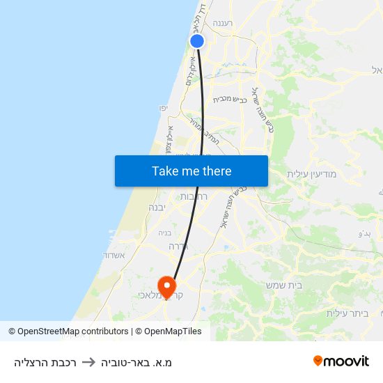 רכבת הרצליה to מ.א. באר-טוביה map