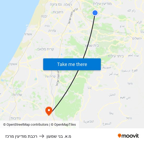 רכבת מודיעין מרכז to מ.א. בני שמעון map