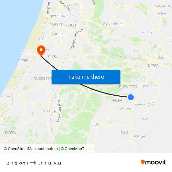 ראש צורים to מ.א. גדרות map