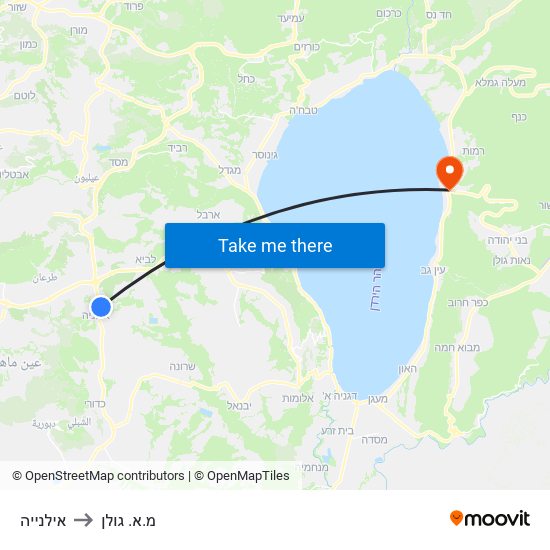 אילנייה to מ.א. גולן map