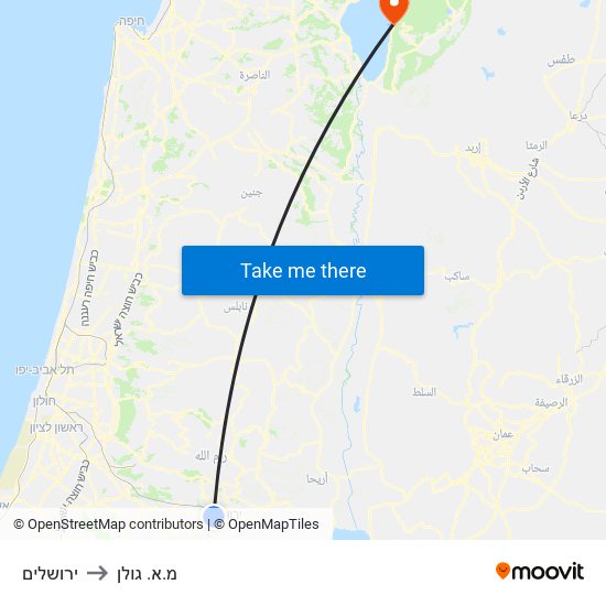 ירושלים to מ.א. גולן map