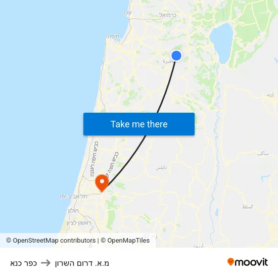 כפר כנא to מ.א. דרום השרון map