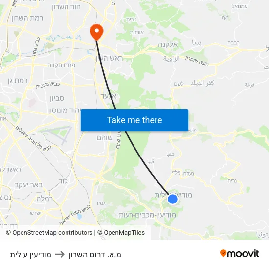 מודיעין עילית to מ.א. דרום השרון map