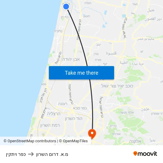 כפר ויתקין to מ.א. דרום השרון map