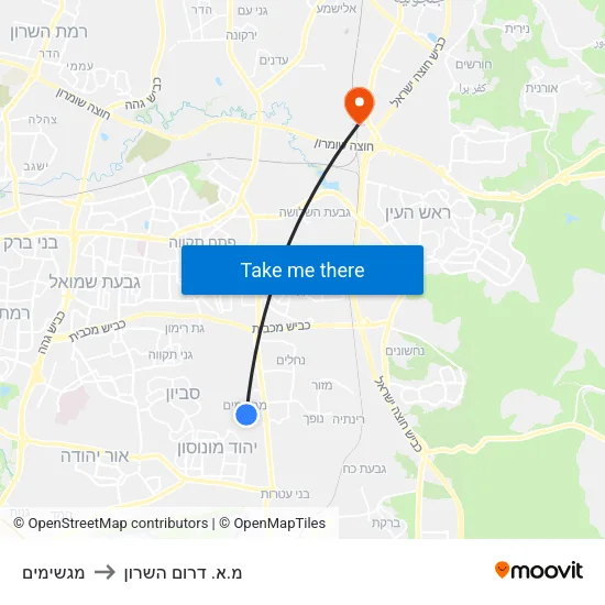 מגשימים to מ.א. דרום השרון map