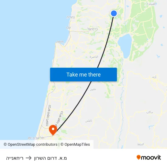 ריחאנייה to מ.א. דרום השרון map