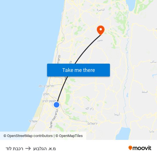 רכבת לוד to מ.א. הגלבוע map