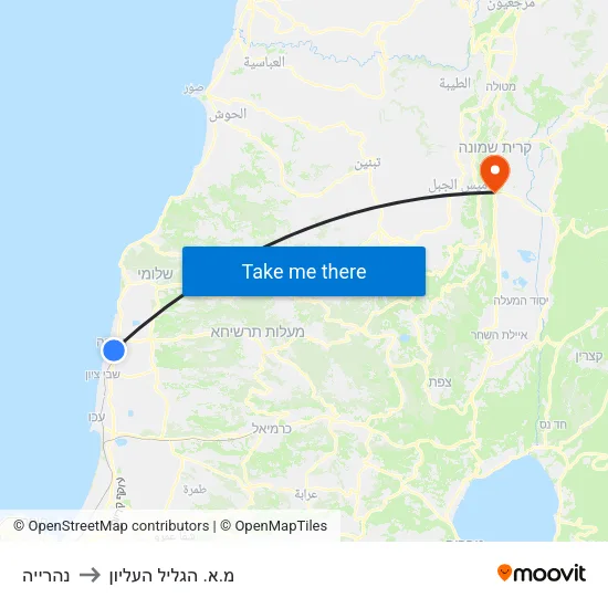נהרייה to מ.א. הגליל העליון map