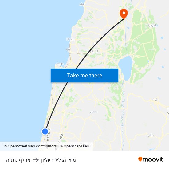 מחלף נתניה to מ.א. הגליל העליון map