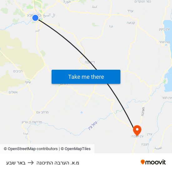 באר שבע to מ.א. הערבה התיכונה map