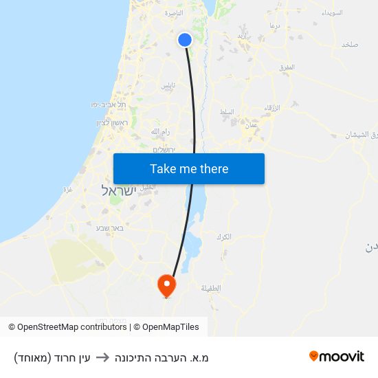 עין חרוד (מאוחד) to מ.א. הערבה התיכונה map