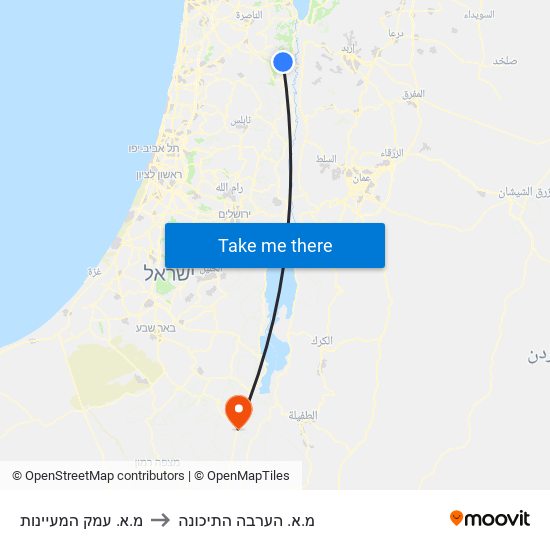 מ.א. עמק המעיינות to מ.א. הערבה התיכונה map