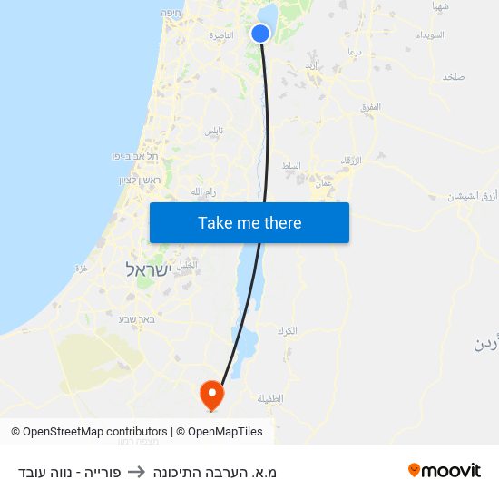 פורייה - נווה עובד to מ.א. הערבה התיכונה map