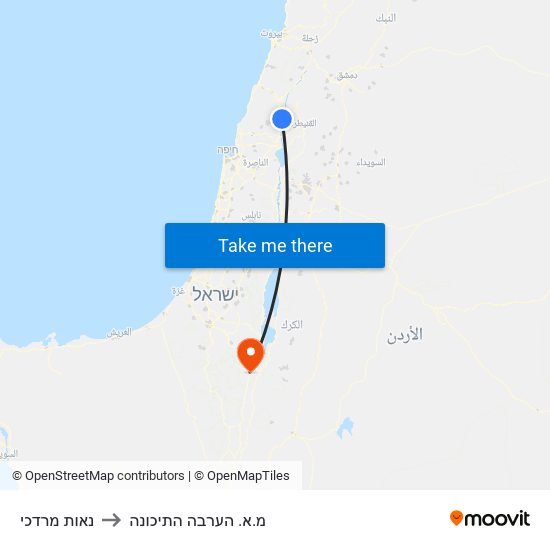 נאות מרדכי to מ.א. הערבה התיכונה map