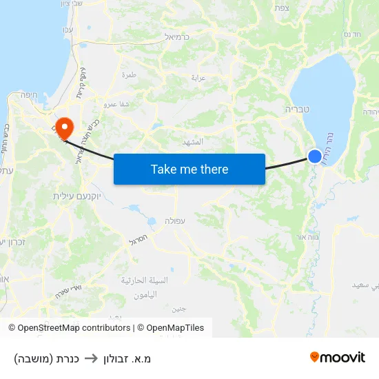 כנרת (מושבה) to מ.א. זבולון map