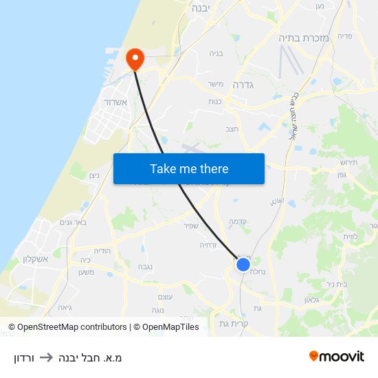 ורדון to מ.א. חבל יבנה map