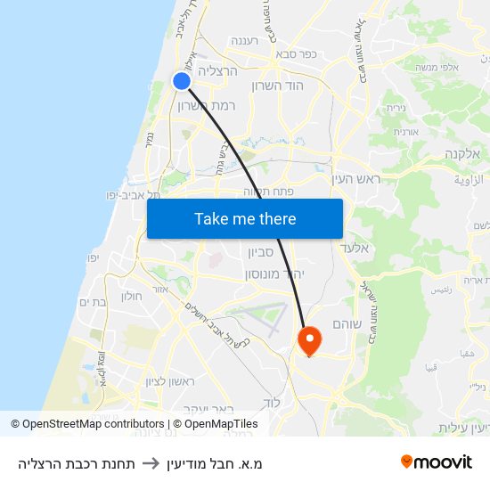 תחנת רכבת הרצליה to מ.א. חבל מודיעין map