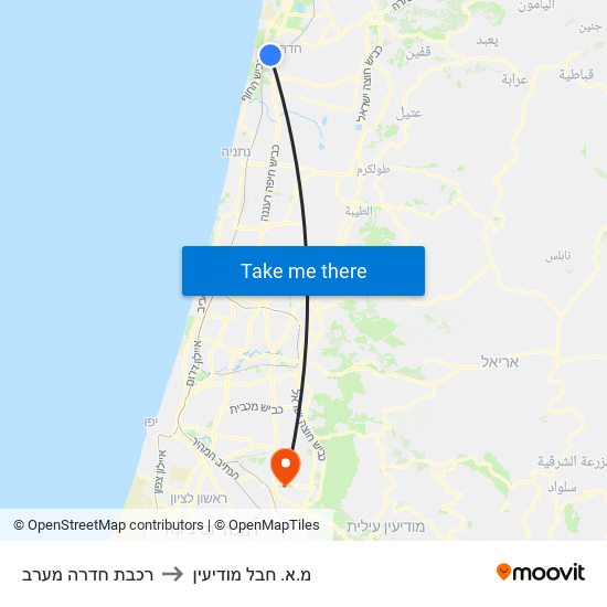 רכבת חדרה מערב to מ.א. חבל מודיעין map