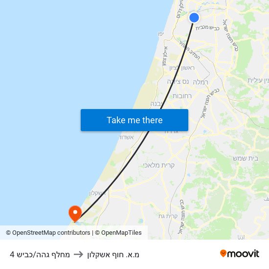 מחלף גהה/כביש 4 to מ.א. חוף אשקלון map