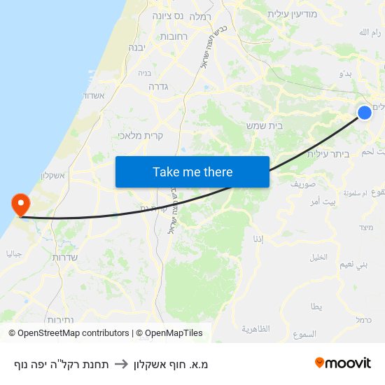 תחנת רקל''ה יפה נוף to מ.א. חוף אשקלון map