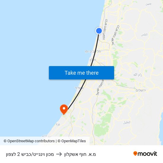 מכון וינגייט/כביש 2 לצפון to מ.א. חוף אשקלון map