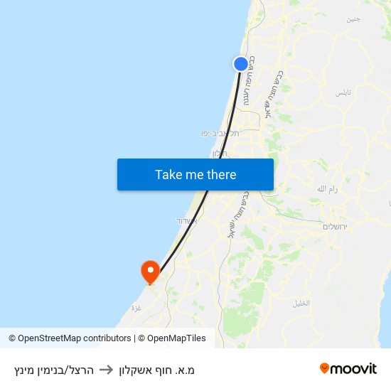 הרצל/בנימין מינץ to מ.א. חוף אשקלון map