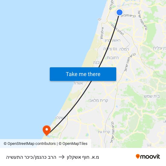 הרב כהנמן/כיכר התעשיה to מ.א. חוף אשקלון map