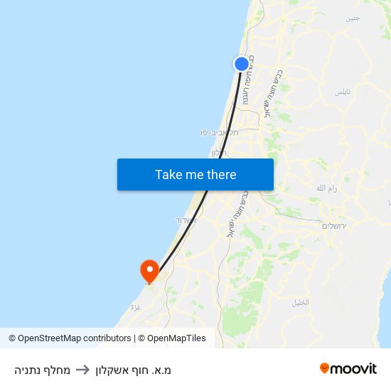 מחלף נתניה to מ.א. חוף אשקלון map