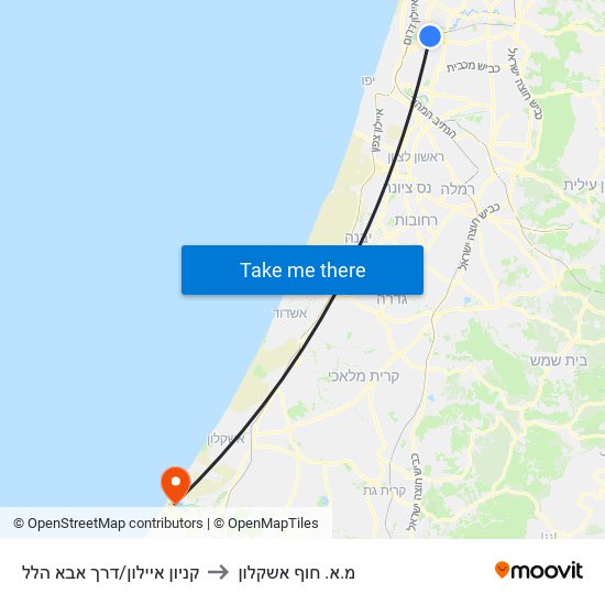 קניון איילון/דרך אבא הלל to מ.א. חוף אשקלון map