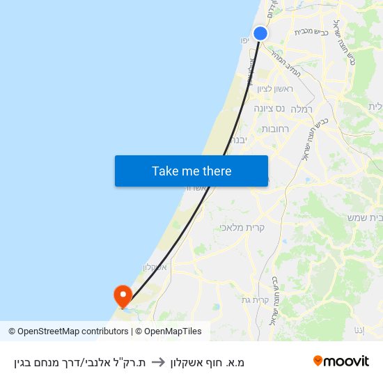 ת.רק''ל אלנבי/דרך מנחם בגין to מ.א. חוף אשקלון map