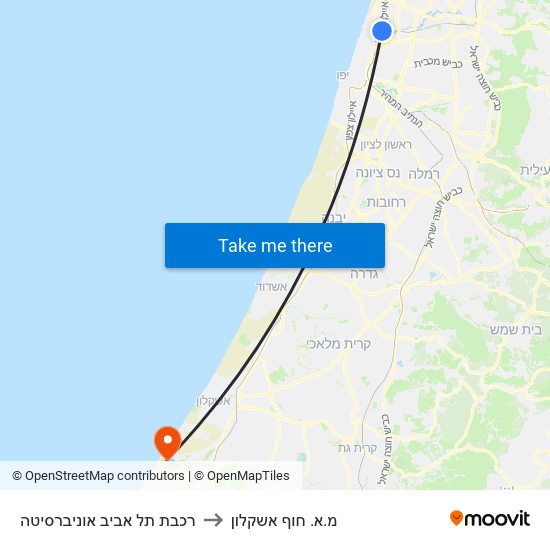 רכבת תל אביב אוניברסיטה to מ.א. חוף אשקלון map