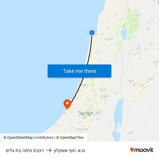 רכבת חיפה בת גלים to מ.א. חוף אשקלון map